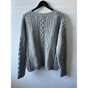 Banana Republic Cable Knit Sweater L‎ Gray Italian Yarn Crew Neck Old Money